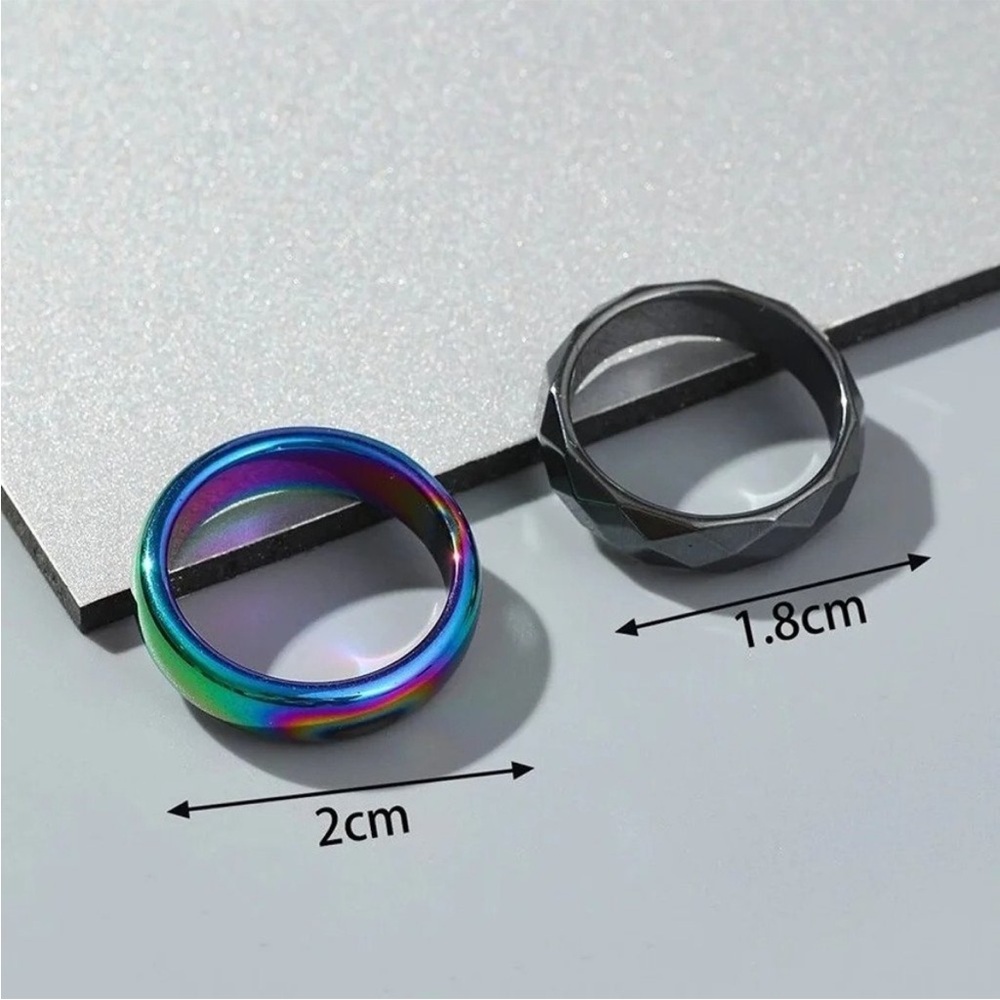 Holographic and Hematite Look Rings - Picture 3 of 3